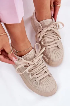 Best Boto Sneakersy Damskie Ze Zdobieniem Na Platformie Beżowe Eanneth Beżowy