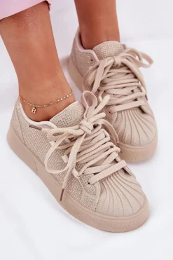 Best Boto Sneakersy Damskie Ze Zdobieniem Na Platformie Beżowe Eanneth Beżowy