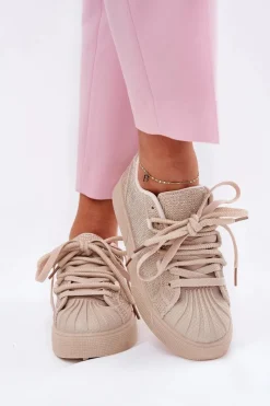 Best Boto Sneakersy Damskie Ze Zdobieniem Na Platformie Beżowe Eanneth Beżowy
