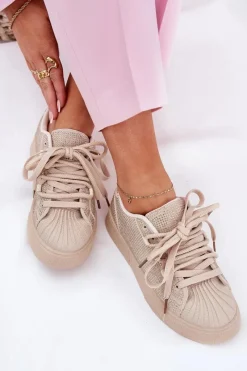Best Boto Sneakersy Damskie Ze Zdobieniem Na Platformie Beżowe Eanneth Beżowy