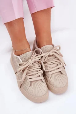 Best Boto Sneakersy Damskie Ze Zdobieniem Na Platformie Beżowe Eanneth Beżowy