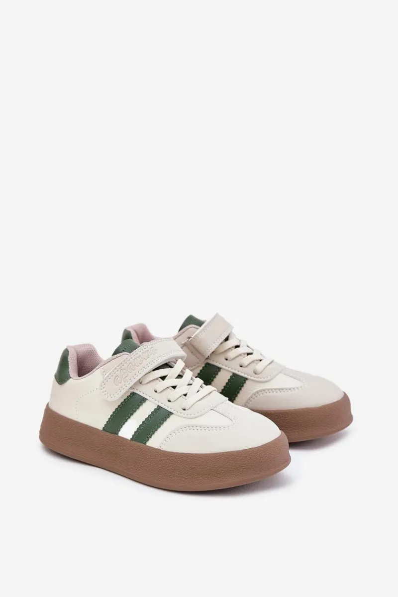 Sneakersy Dziecięce Na Platformie Beżowo-Zielone Sopiaella Dzieci Chłopięce|Dziewczęce