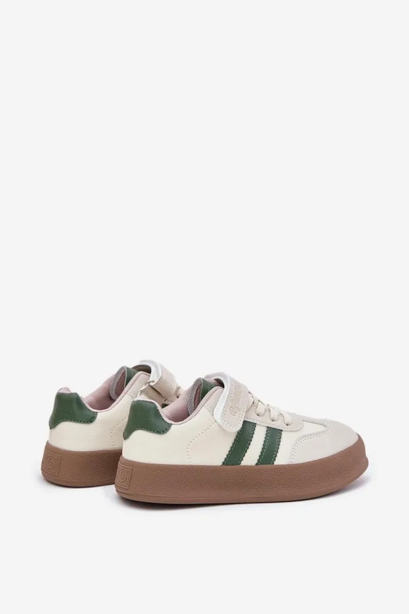 Sneakersy Dziecięce Na Platformie Beżowo-Zielone Sopiaella Dzieci Chłopięce|Dziewczęce