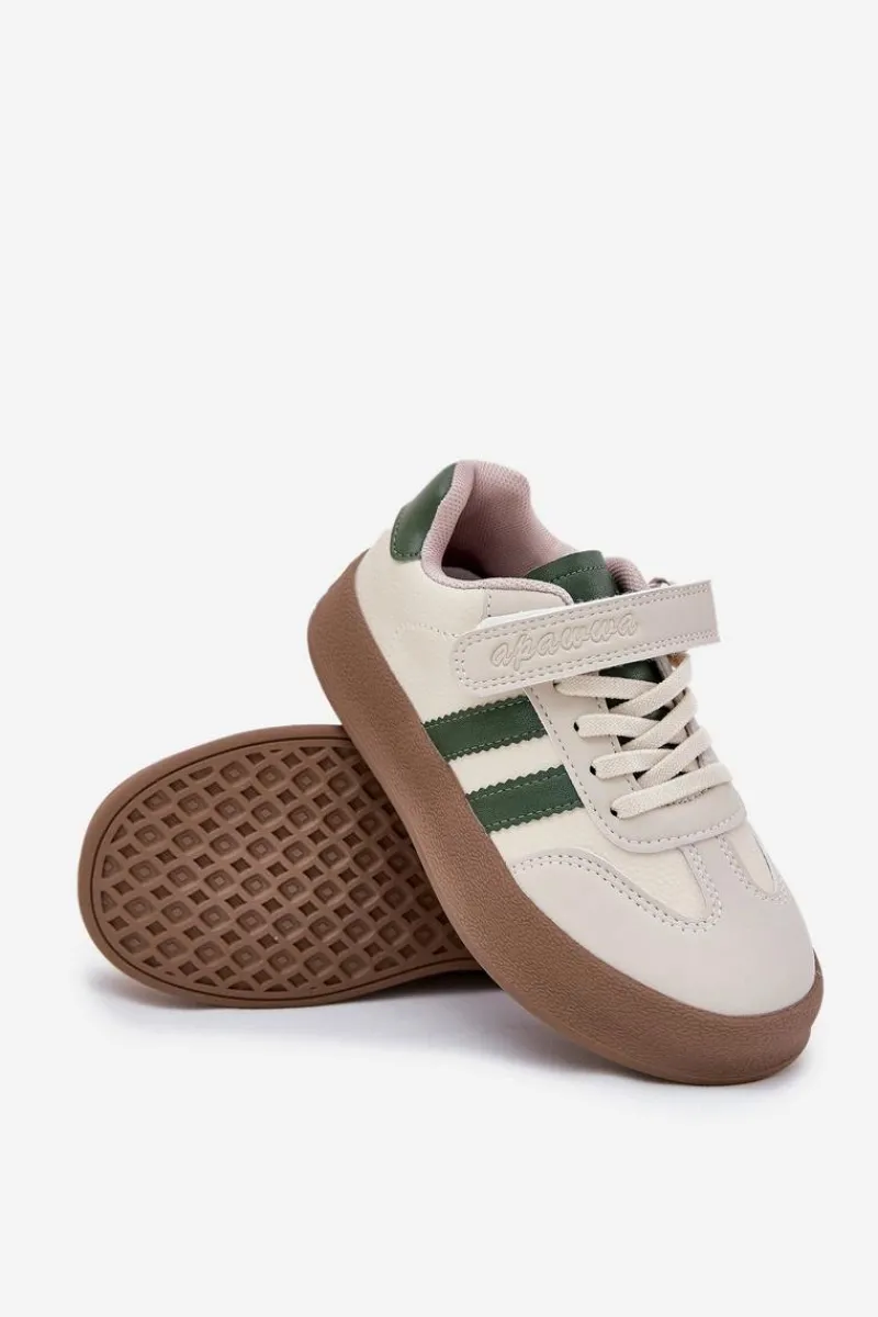Sneakersy Dziecięce Na Platformie Beżowo-Zielone Sopiaella Dzieci Chłopięce|Dziewczęce