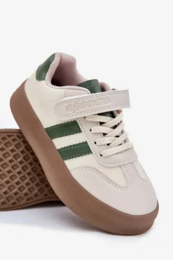 Sneakersy Dziecięce Na Platformie Beżowo-Zielone Sopiaella Dzieci Chłopięce|Dziewczęce