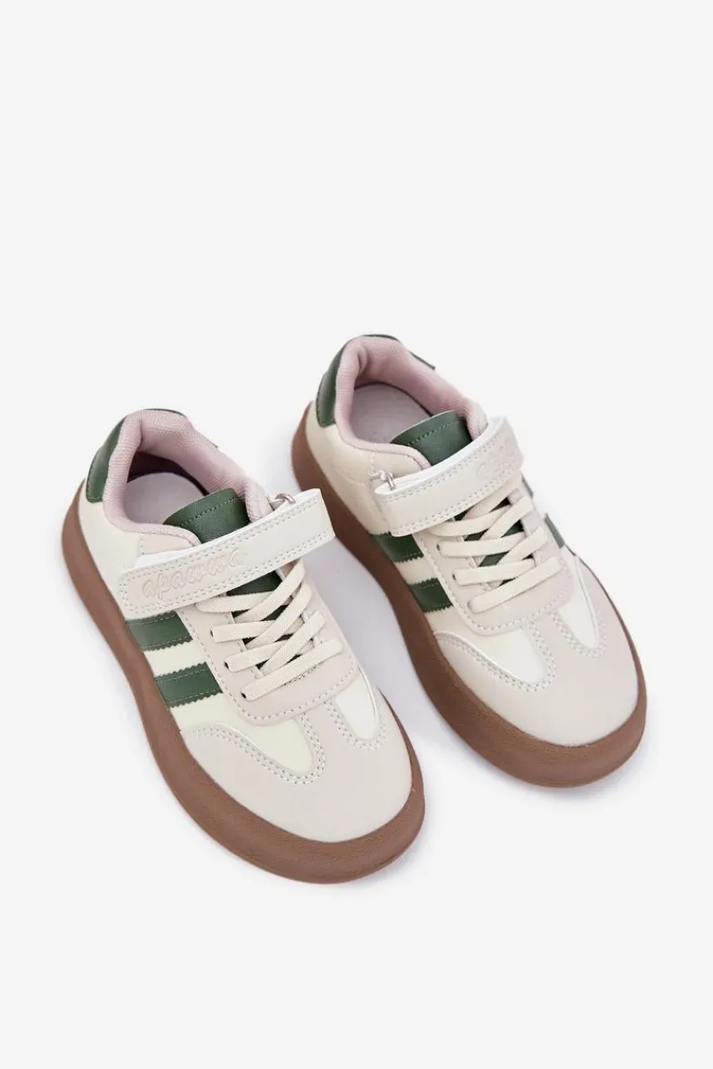 Sneakersy Dziecięce Na Platformie Beżowo-Zielone Sopiaella Dzieci Chłopięce|Dziewczęce