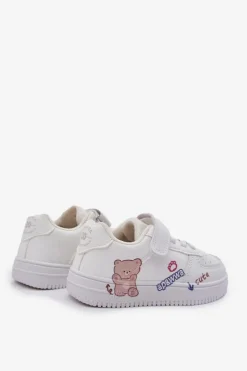 Sale Sneakersy Dziecięce Na Rzep Z Misiem Białe Callexia Dzieci Dziewczęce|Back To School