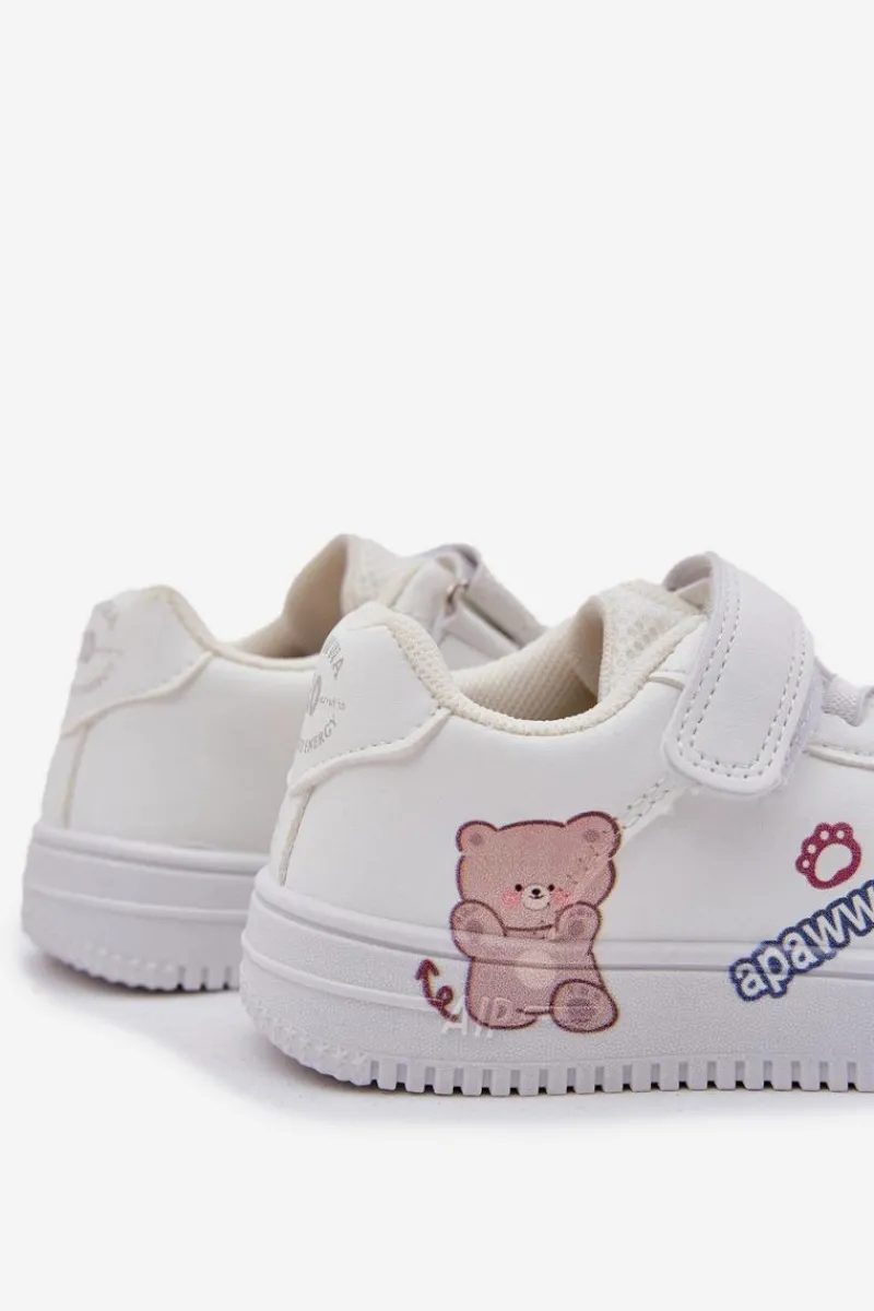 Sale Sneakersy Dziecięce Na Rzep Z Misiem Białe Callexia Dzieci Dziewczęce|Back To School