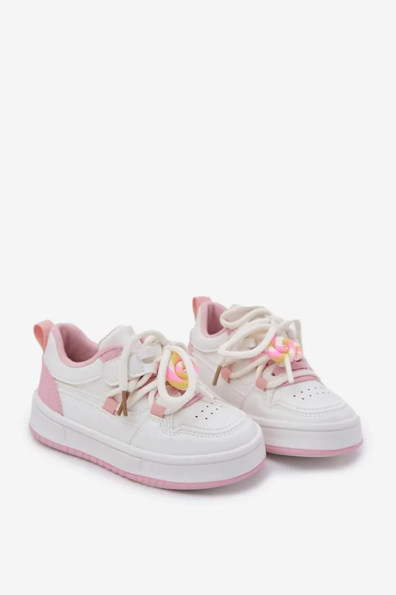 Dziewczęce|Back To School>Boto Sneakersy Dziecięce Na Rzep Z Przypinką Lizak Biało-Różowe Odalira