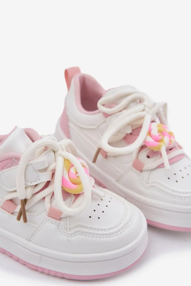 Dziewczęce|Back To School>Boto Sneakersy Dziecięce Na Rzep Z Przypinką Lizak Biało-Różowe Odalira
