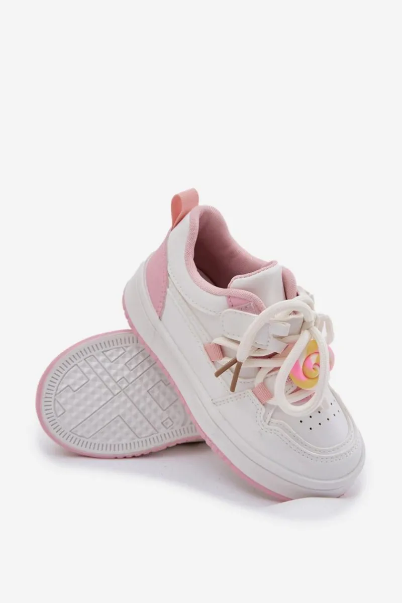 Dziewczęce|Back To School>Boto Sneakersy Dziecięce Na Rzep Z Przypinką Lizak Biało-Różowe Odalira