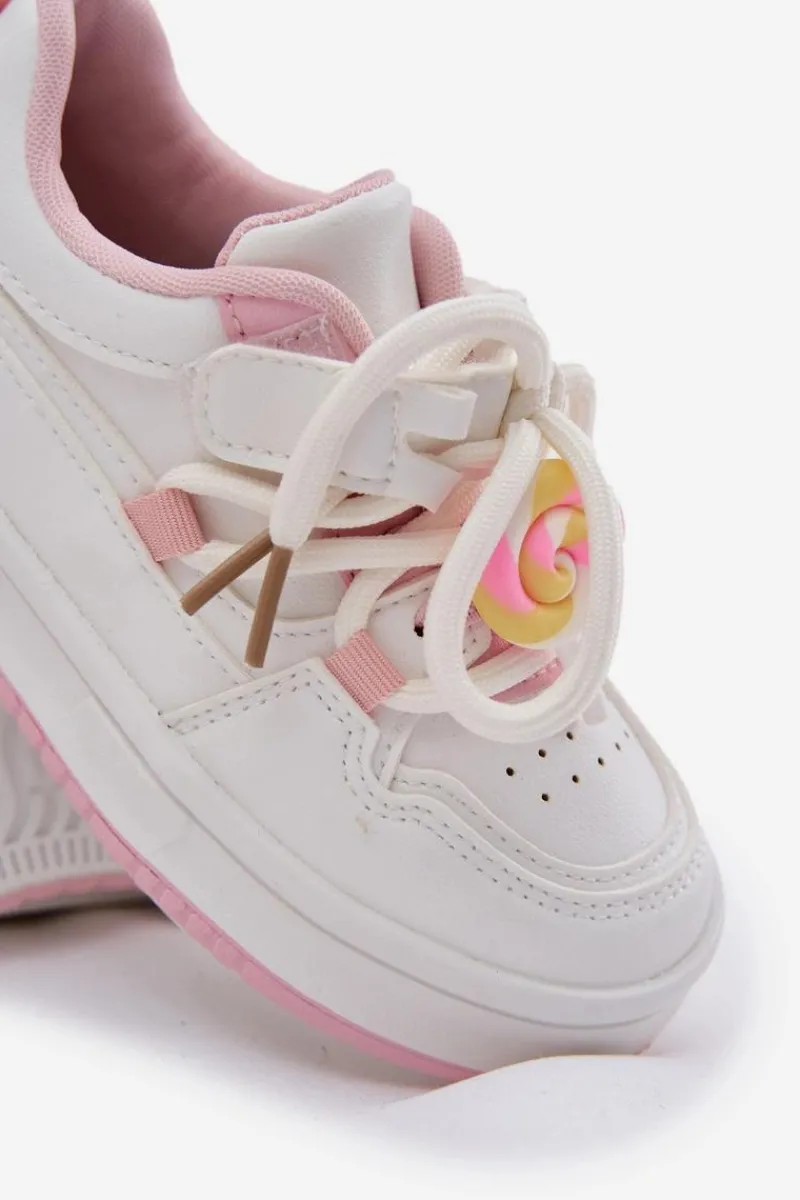 Dziewczęce|Back To School>Boto Sneakersy Dziecięce Na Rzep Z Przypinką Lizak Biało-Różowe Odalira