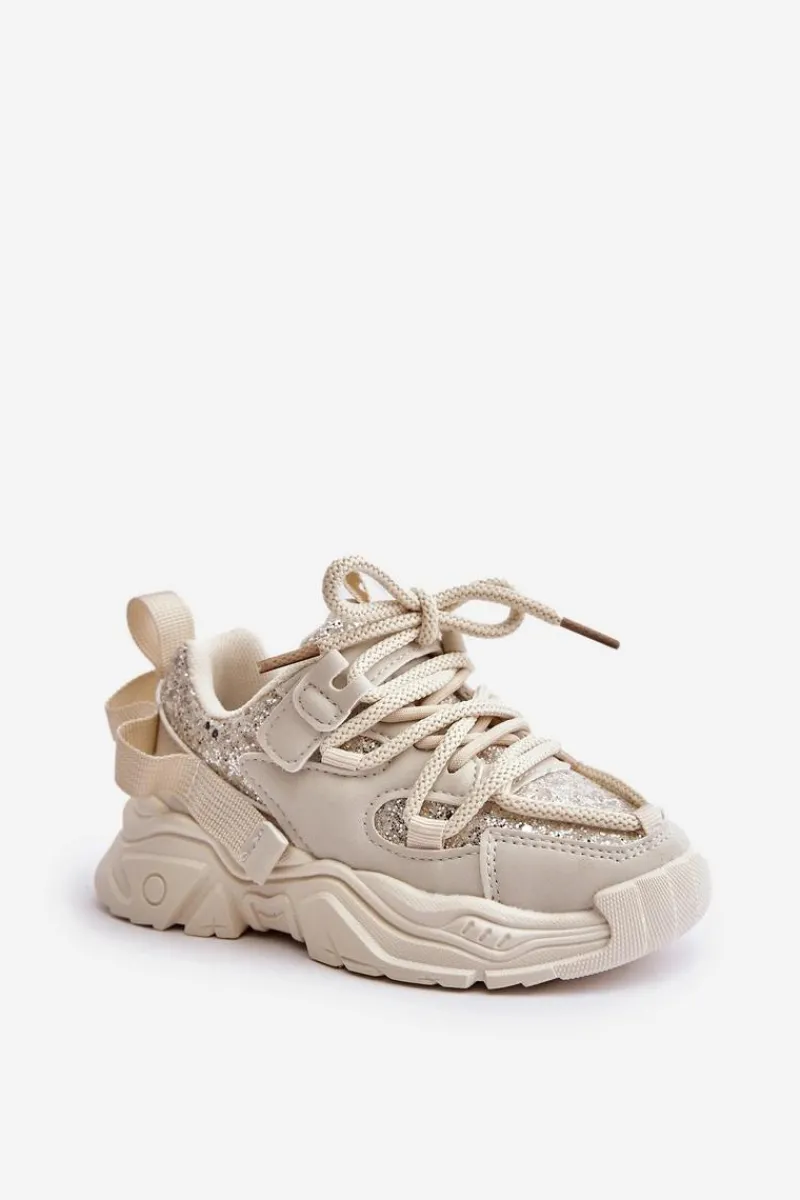 Dziewczęce|Back To School>Boto Sneakersy Dziecięce Ozdobione Cekinami Beżowe Liatoma