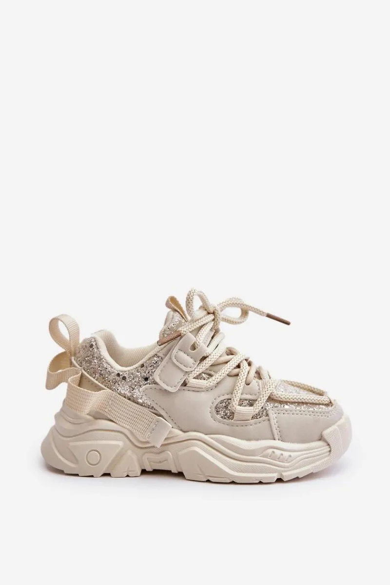 Dziewczęce|Back To School>Boto Sneakersy Dziecięce Ozdobione Cekinami Beżowe Liatoma