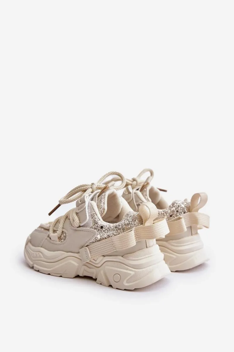 Dziewczęce|Back To School>Boto Sneakersy Dziecięce Ozdobione Cekinami Beżowe Liatoma