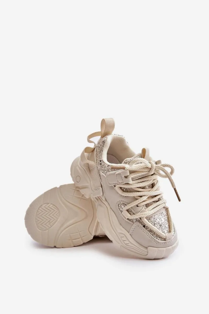 Dziewczęce|Back To School>Boto Sneakersy Dziecięce Ozdobione Cekinami Beżowe Liatoma