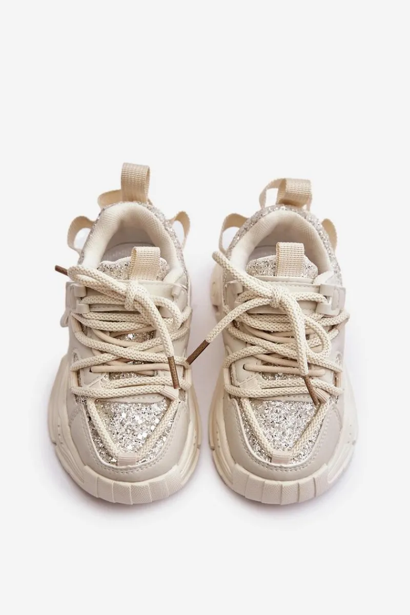 Dziewczęce|Back To School>Boto Sneakersy Dziecięce Ozdobione Cekinami Beżowe Liatoma