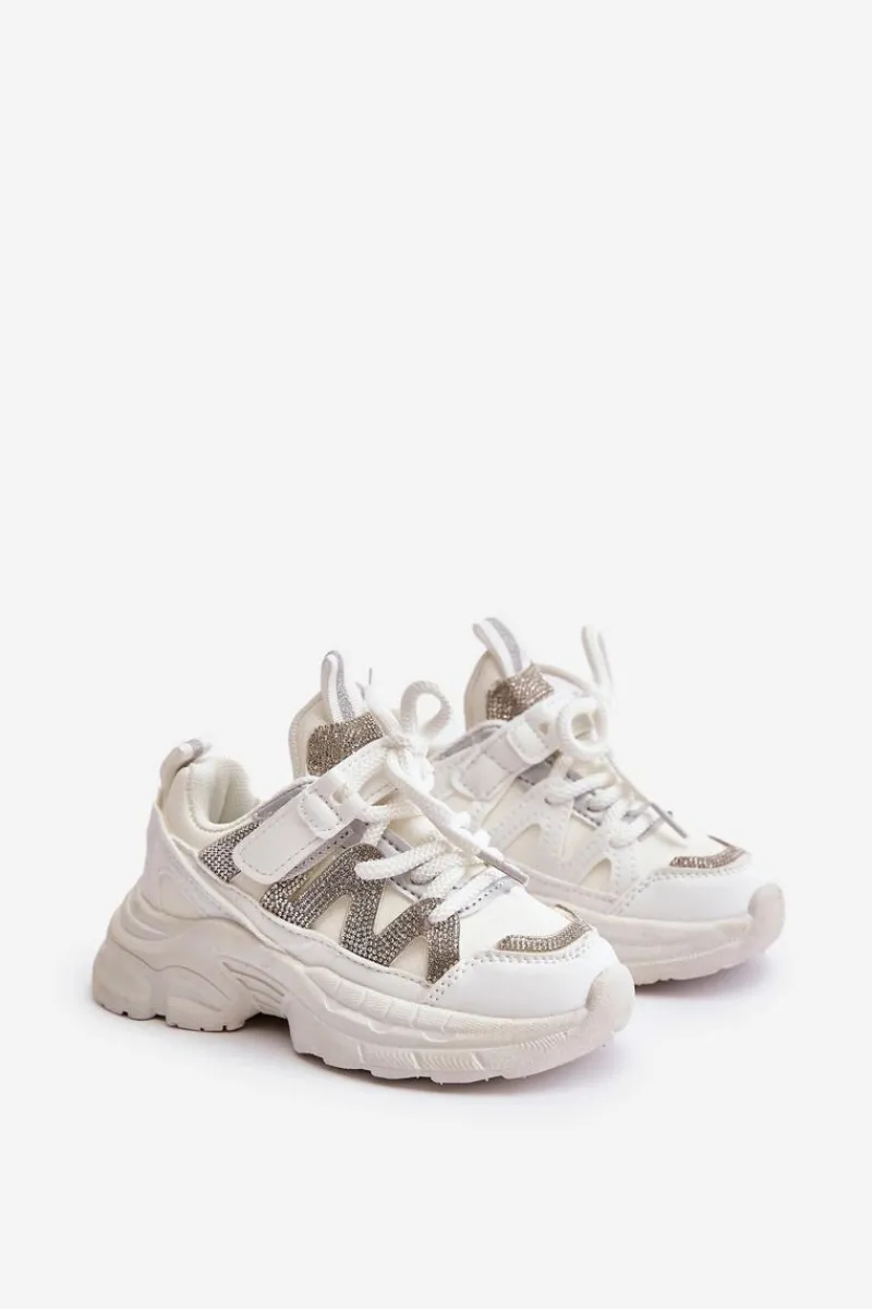 Dziewczęce|Back To School>Boto Sneakersy Dziecięce Z Cyrkoniami Białe Rianalla Biały