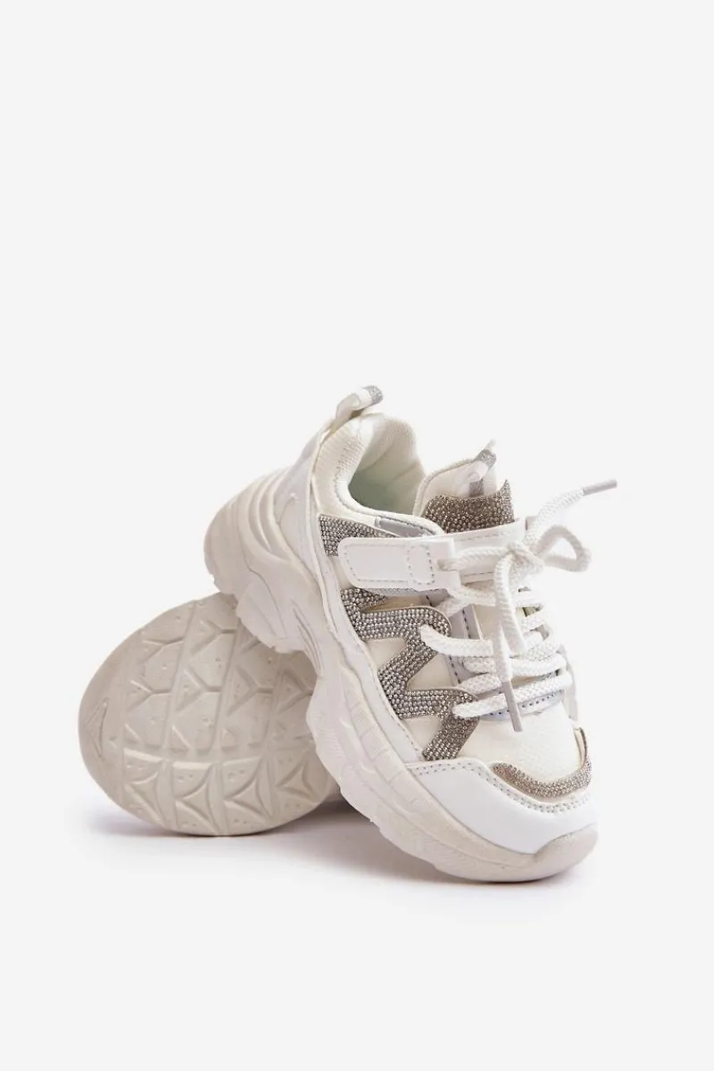 Dziewczęce|Back To School>Boto Sneakersy Dziecięce Z Cyrkoniami Białe Rianalla Biały