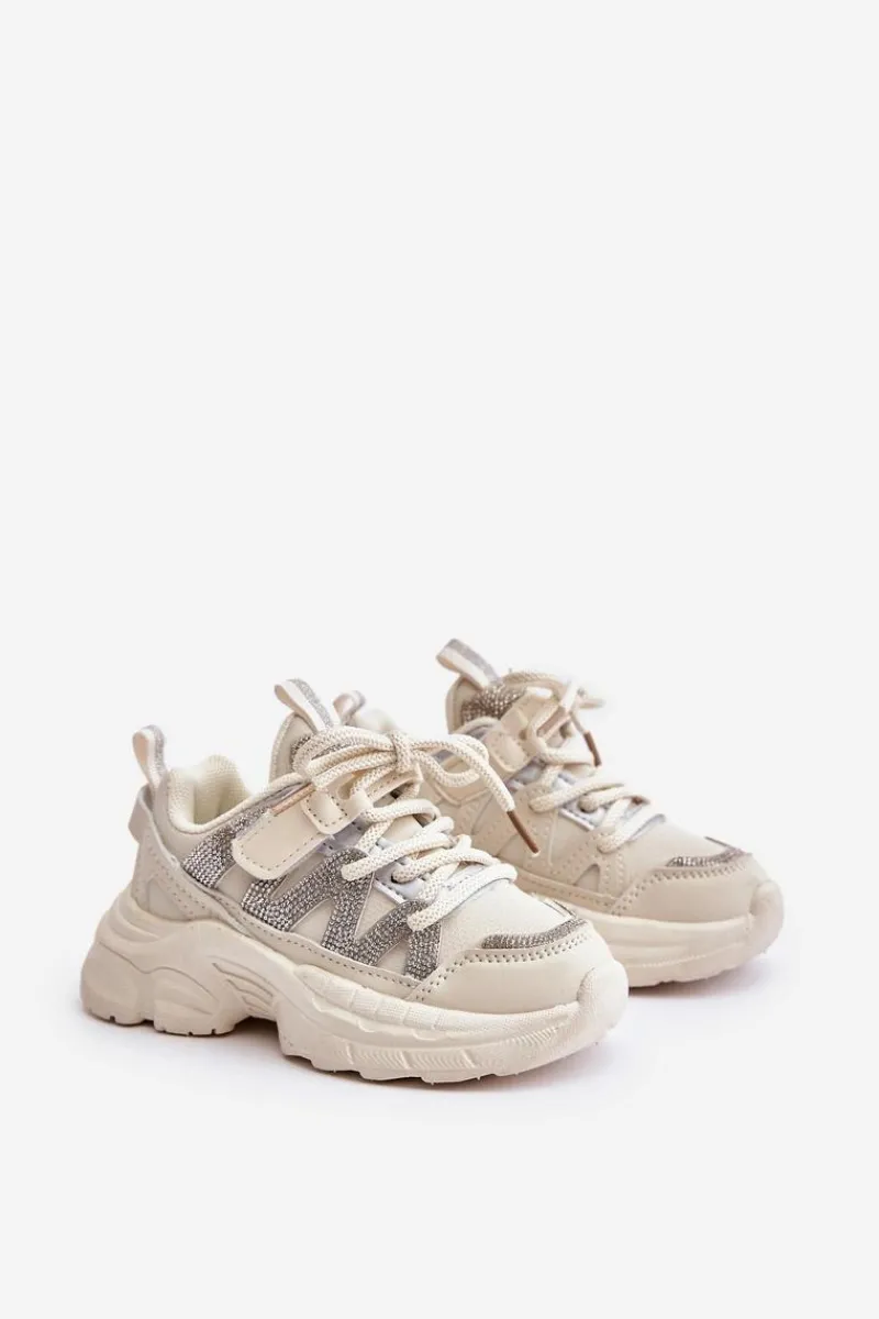 Dziewczęce|Back To School>Boto Sneakersy Dziecięce Z Cyrkoniami Beżowe Rianalla Beżowy
