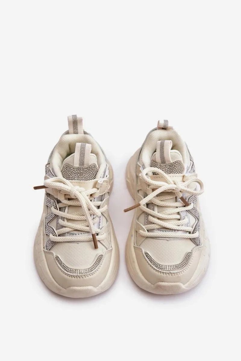 Dziewczęce|Back To School>Boto Sneakersy Dziecięce Z Cyrkoniami Beżowe Rianalla Beżowy