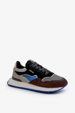 Outlet Sneakersy Męskie Big Star NN174322 Memory Foam System Brązowo-Czarne Męskie Obuwie Sportowe Męskie