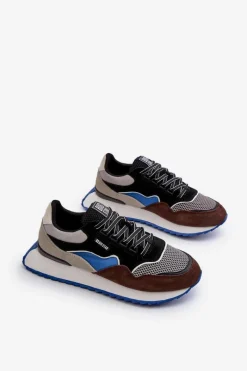 Outlet Sneakersy Męskie Big Star NN174322 Memory Foam System Brązowo-Czarne Męskie Obuwie Sportowe Męskie