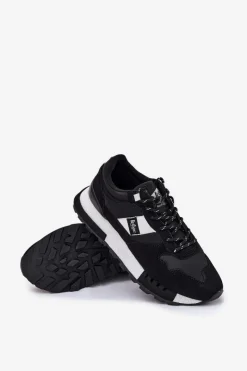 Sale Sneakersy Męskie Na Platformie LCJ-25-03-3378M Czarne Męskie Obuwie Sportowe Męskie