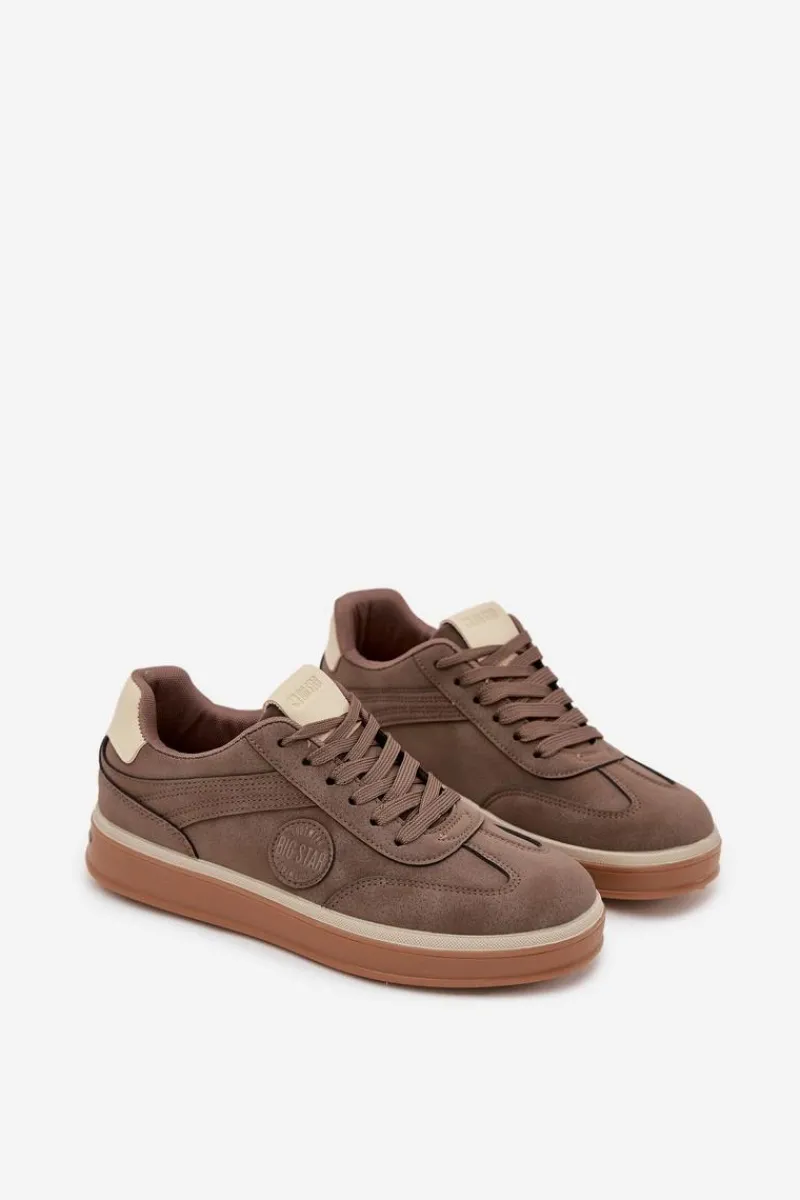 Outlet Sneakersy Męskie Niskie Big Star SS174020 HI-POLY SYSTEM Ciemnobeżowe Męskie Obuwie Sportowe Męskie