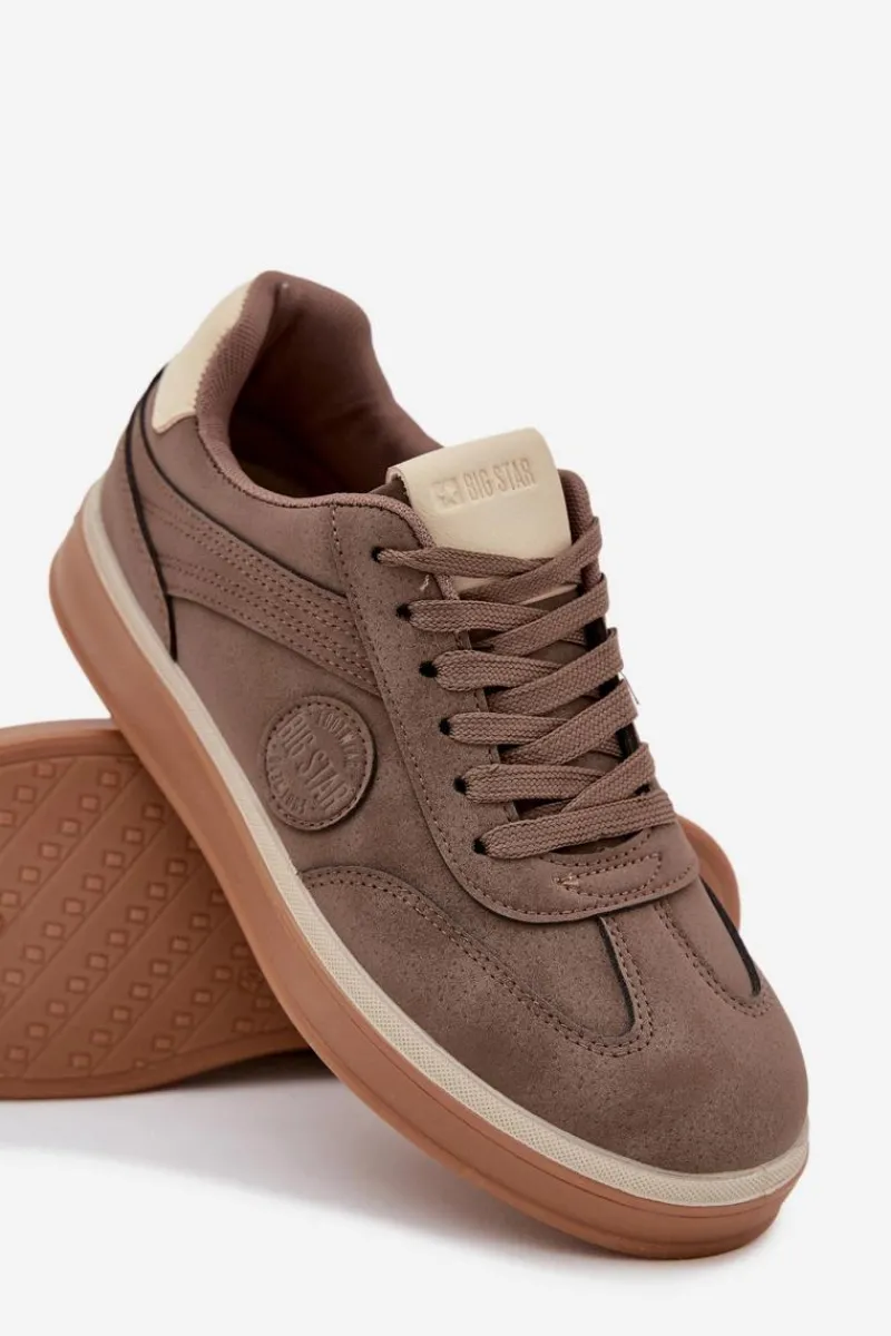 Outlet Sneakersy Męskie Niskie Big Star SS174020 HI-POLY SYSTEM Ciemnobeżowe Męskie Obuwie Sportowe Męskie