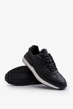 Best Sneakersy Męskie Skórzane BIG STAR NN174287 Czarne Męskie Obuwie Sportowe Męskie