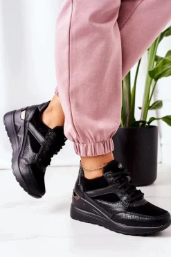 Best Sneakersy Na Koturnie Czarne Temida Damskie Sneakersy Damskie