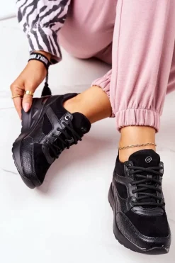 Best Sneakersy Na Koturnie Czarne Temida Damskie Sneakersy Damskie