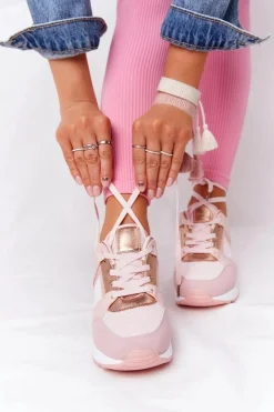 Sale Sneakersy Na Koturnie Różowe Bye Bye Love Damskie Sneakersy Damskie