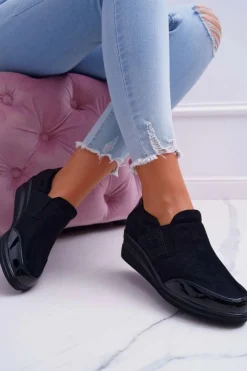 Sneakersy Na Koturnie Sergio Leone PB225 Czarne Damskie Sneakersy Damskie