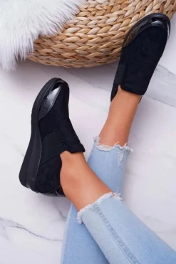 Sneakersy Na Koturnie Sergio Leone PB225 Czarne Damskie Sneakersy Damskie