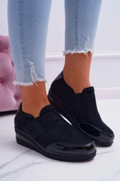 Sneakersy Na Koturnie Sergio Leone PB225 Czarne Damskie Sneakersy Damskie