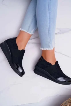 Sneakersy Na Koturnie Sergio Leone PB225 Czarne Damskie Sneakersy Damskie