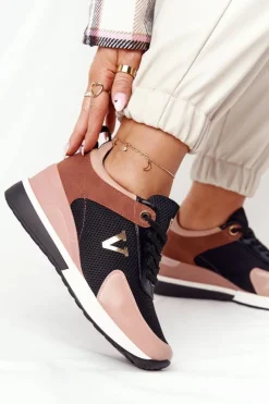 Sneakersy Damskie>Buty damskie Vinceza Sneakersy Na Koturnie Vinceza 10590 Czarno-Różowe