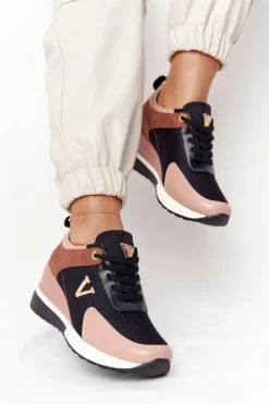 Sneakersy Damskie>Buty damskie Vinceza Sneakersy Na Koturnie Vinceza 10590 Czarno-Różowe