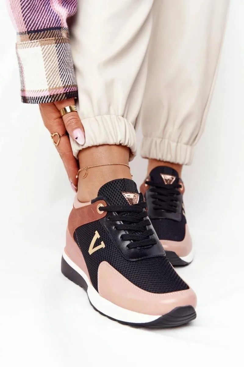 Sneakersy Damskie>Buty damskie Vinceza Sneakersy Na Koturnie Vinceza 10590 Czarno-Różowe