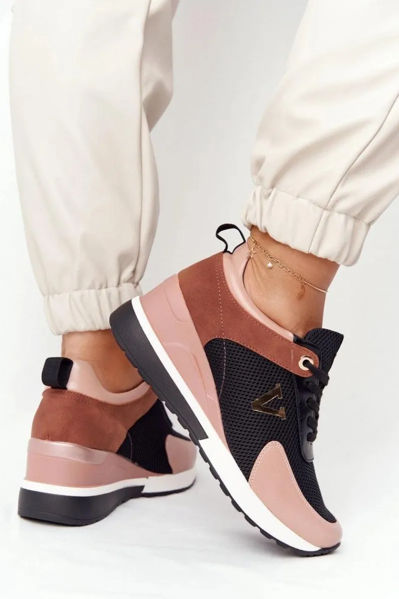 Sneakersy Damskie>Buty damskie Vinceza Sneakersy Na Koturnie Vinceza 10590 Czarno-Różowe