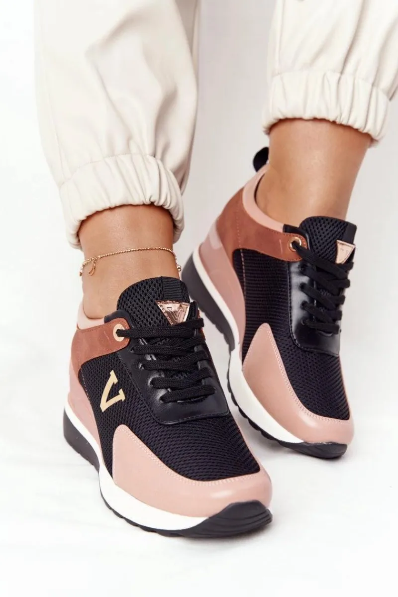 Sneakersy Damskie>Buty damskie Vinceza Sneakersy Na Koturnie Vinceza 10590 Czarno-Różowe