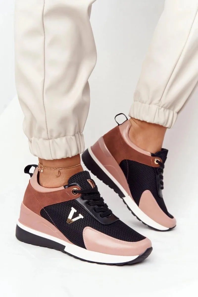 Sneakersy Damskie>Buty damskie Vinceza Sneakersy Na Koturnie Vinceza 10590 Czarno-Różowe