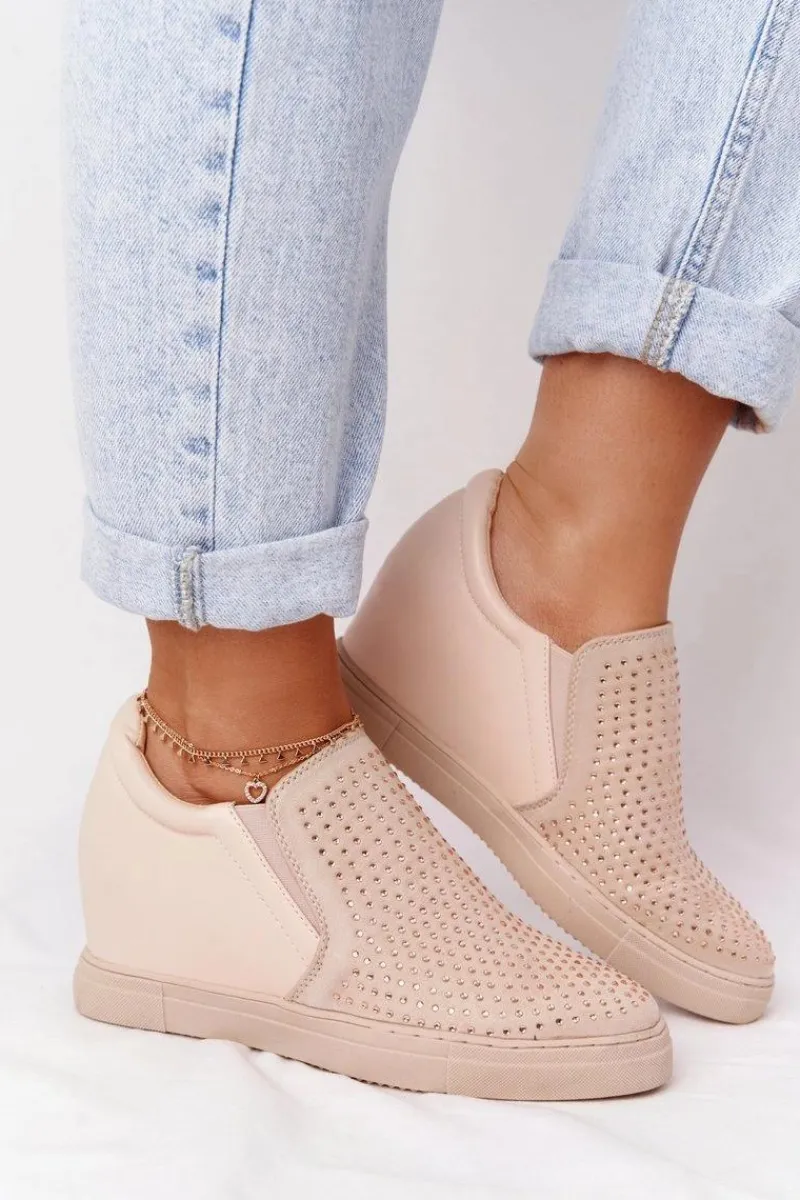 New Sneakersy Na Koturnie Z Cekinami Lu Boo Beżowe Damskie Sneakersy Damskie