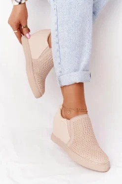 New Sneakersy Na Koturnie Z Cekinami Lu Boo Beżowe Damskie Sneakersy Damskie