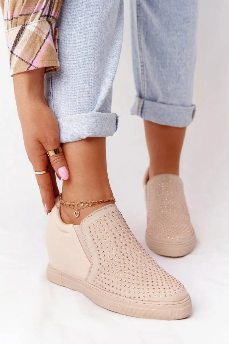 New Sneakersy Na Koturnie Z Cekinami Lu Boo Beżowe Damskie Sneakersy Damskie