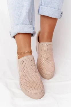 New Sneakersy Na Koturnie Z Cekinami Lu Boo Beżowe Damskie Sneakersy Damskie