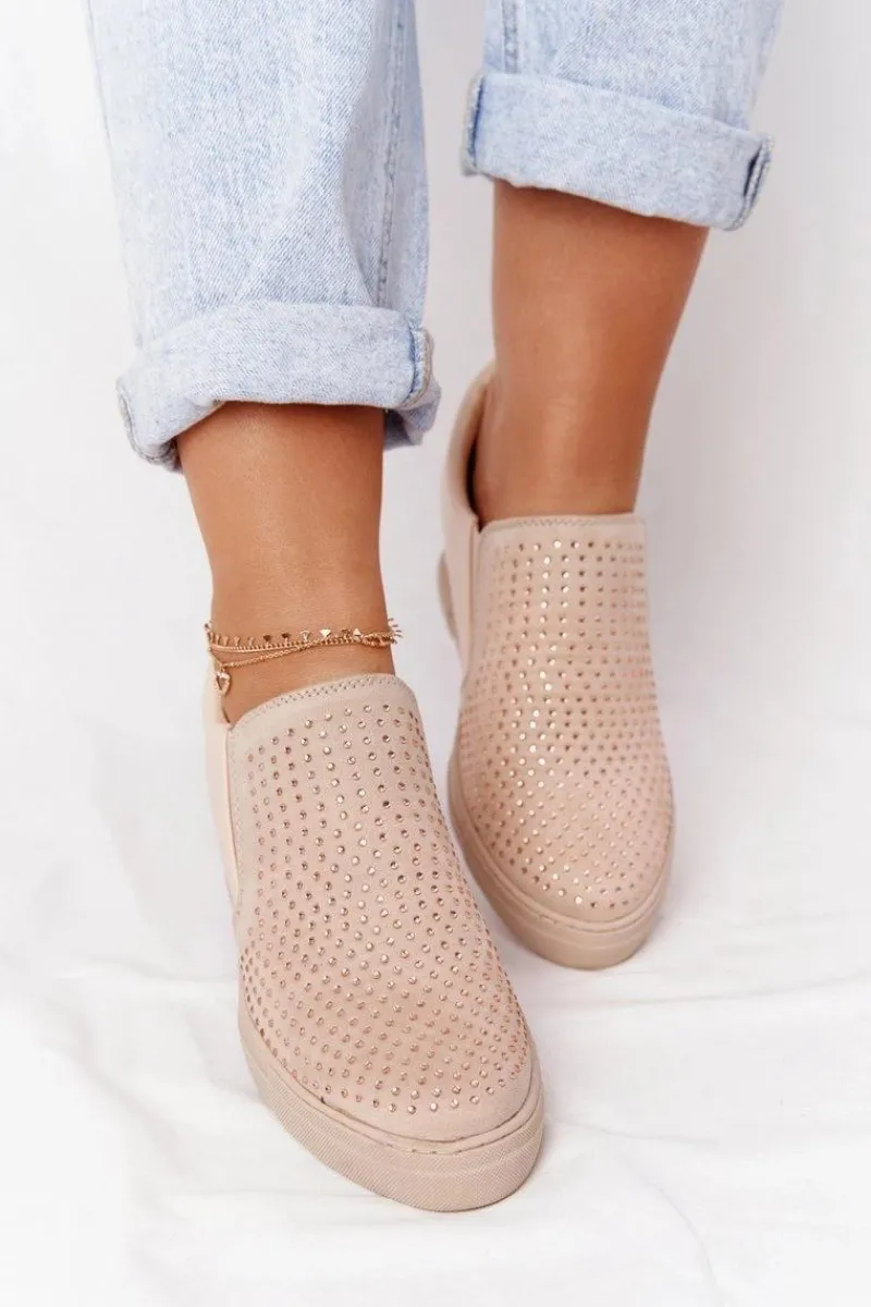 New Sneakersy Na Koturnie Z Cekinami Lu Boo Beżowe Damskie Sneakersy Damskie