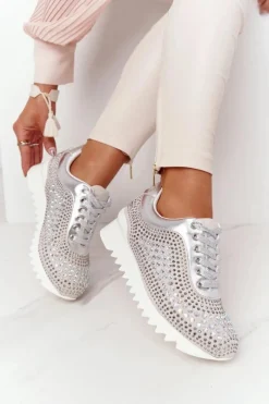 Sneakersy Damskie>Boto Sneakersy Na Koturnie Z Cekinami Lu Boo Srebrne